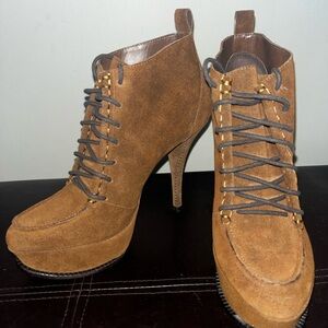 Halston Heritage Tan Suede Heeled Boots